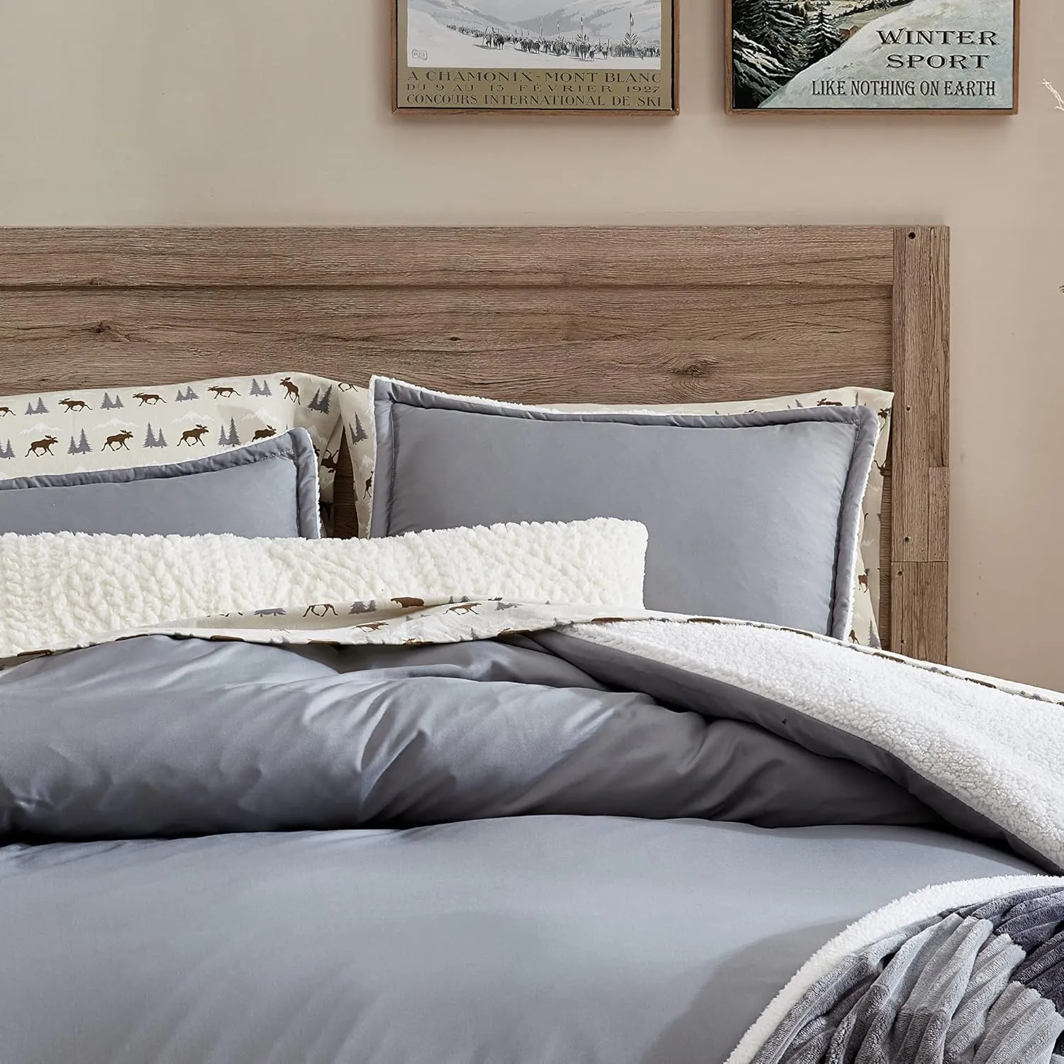 G.H. Bass 3-Piece Sherpa Puffer Soft Cozy Reversible Microfiber Comforter Bedding Set, Full/Queen, Grey