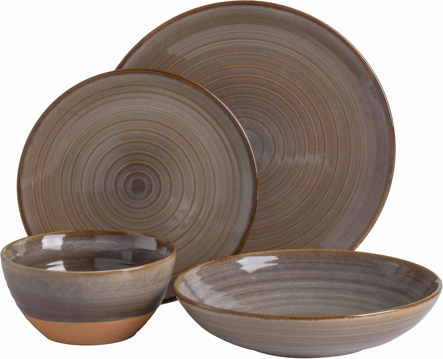 Gibson Elite 16 Piece Dreamweaver Double Bowl Terracotta Reactive Dinnerware Set - Earthy Brown, Service for 4 (16pcs)