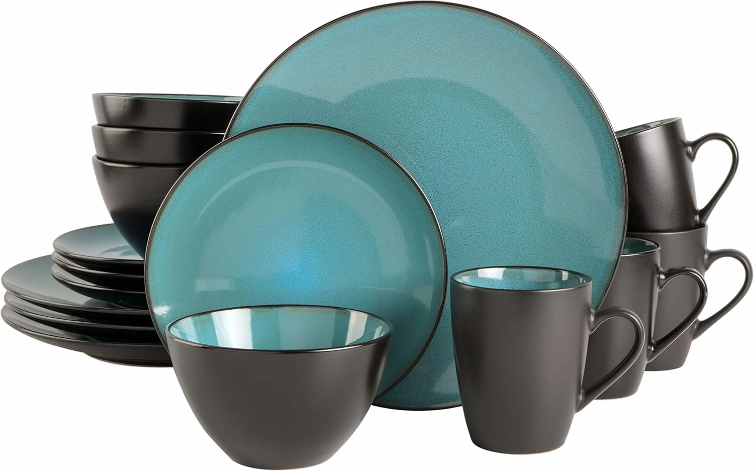 Gibson Soho Lounge Round Reactive Glaze Stoneware Dinnerware Set, Service for 4 (16pc), Teal