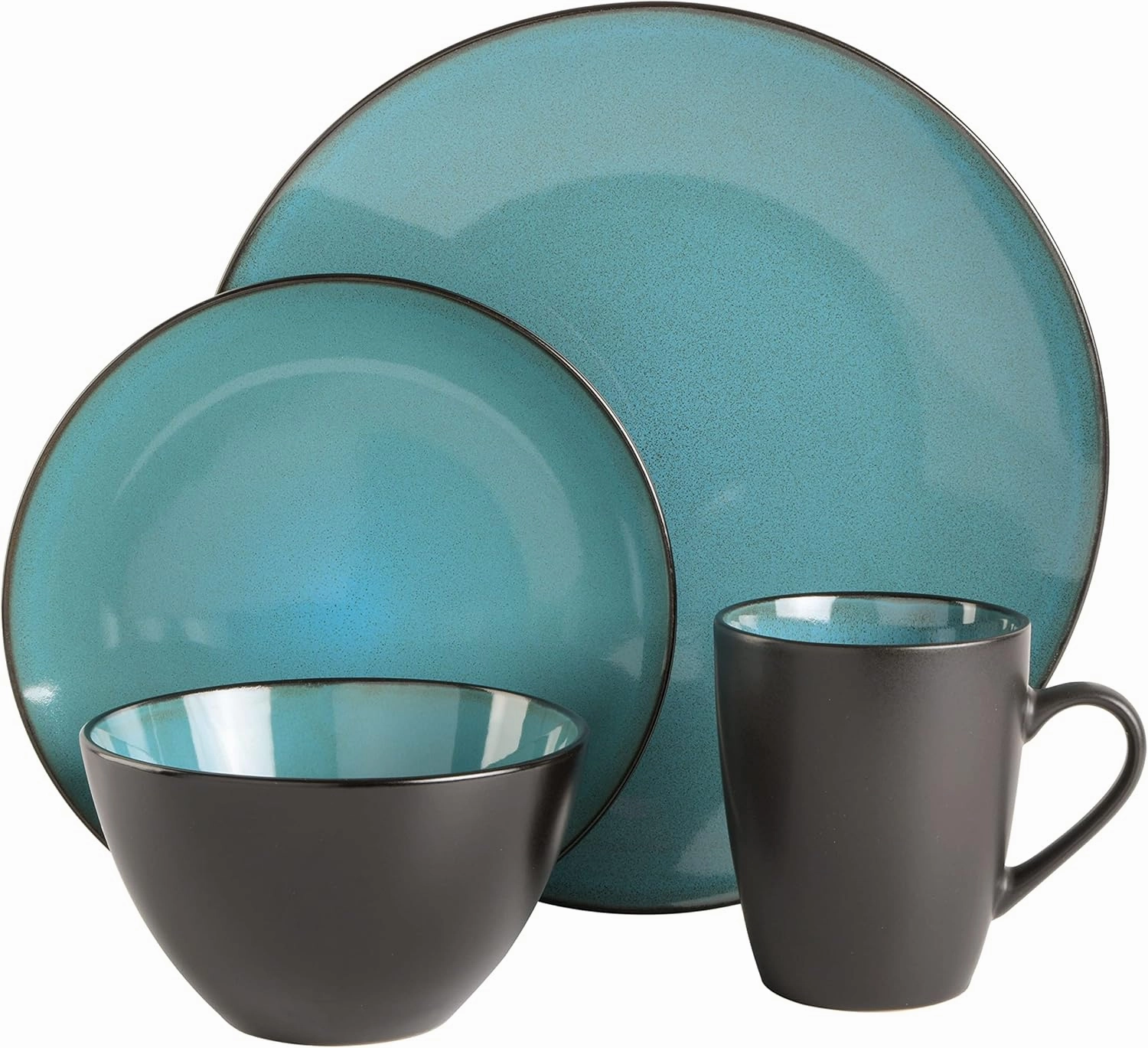 Gibson Soho Lounge Round Reactive Glaze Stoneware Dinnerware Set, Service for 4 (16pc), Teal