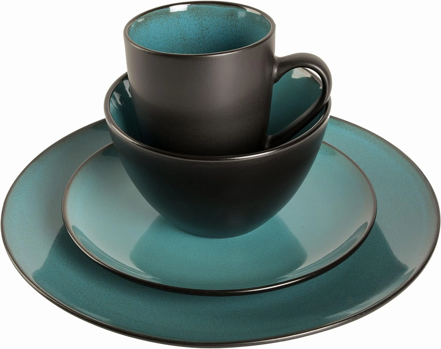 Gibson Soho Lounge Round Reactive Glaze Stoneware Dinnerware Set, Service for 4 (16pc), Teal