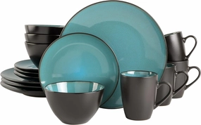 Gibson Soho Lounge Round Reactive Glaze Stoneware Dinnerware Set, Service for 4 (16pc), Teal