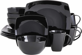 Gibson Soho Lounge Square Reactive Glaze Stoneware Dinnerware Set, Service for 4 (16pc), Black