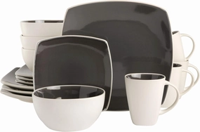 Gibson Soho Lounge Square Reactive Glaze Stoneware Dinnerware Set, Service for 4 (16pc), Grey/White