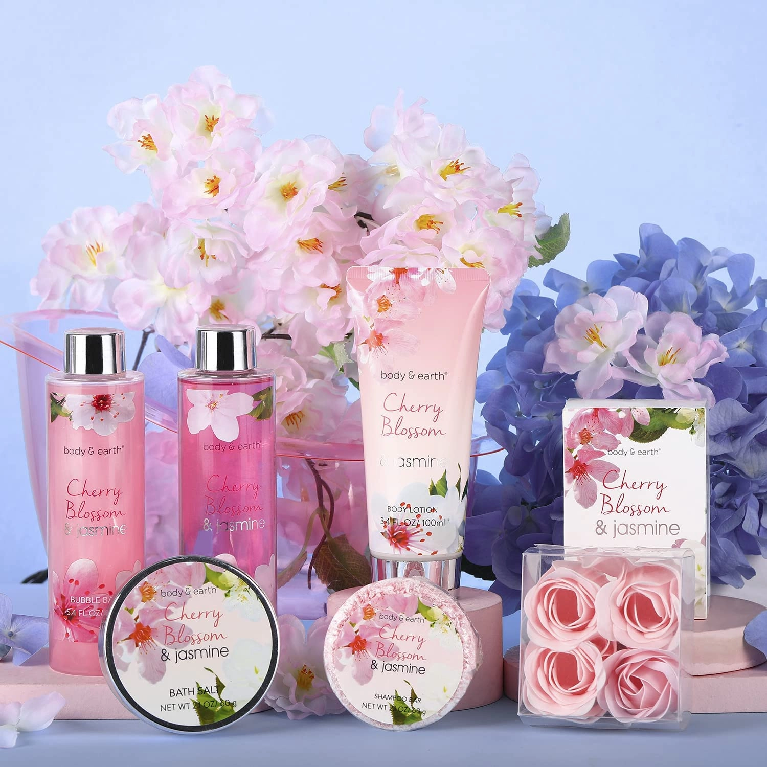 Gift Baskets for Women Body & Earth Bath and Body Gift Set for Her, Cherry Blossom & Jasmine Spa Gifts for Women Mothers Day Gift for Her, Regalos Para Mujer