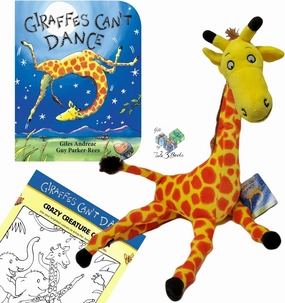 Giraffes Can't Dance by Giles Andreae, Guy Parker-Rees, MerryMakers Giraffe Stuffed Animal Plush 16 In, and Coloring Page (An Educational Gift Set Encouraging Bravery, Self-Esteem, and Being Yourself)