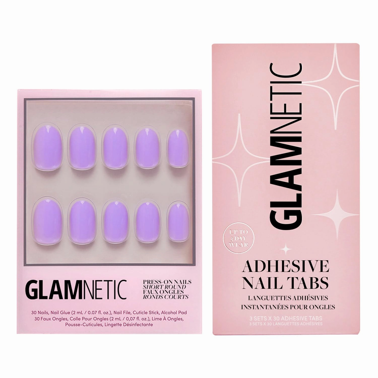 Glamnetic Press-On Nails & Adhesive Nail Tabs - Lilac | Opaque Light Pastel Purple Round Nails | 12 Sizes - 30 Nail Kit with Adhesive Tabs