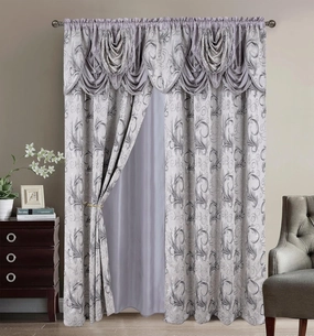 GLORY RUGS Jacquard Luxury 2 Curtain Panel Set with Attached Valance and Backing Bedroom Living Room Dining 54X84 inches Silver Gray