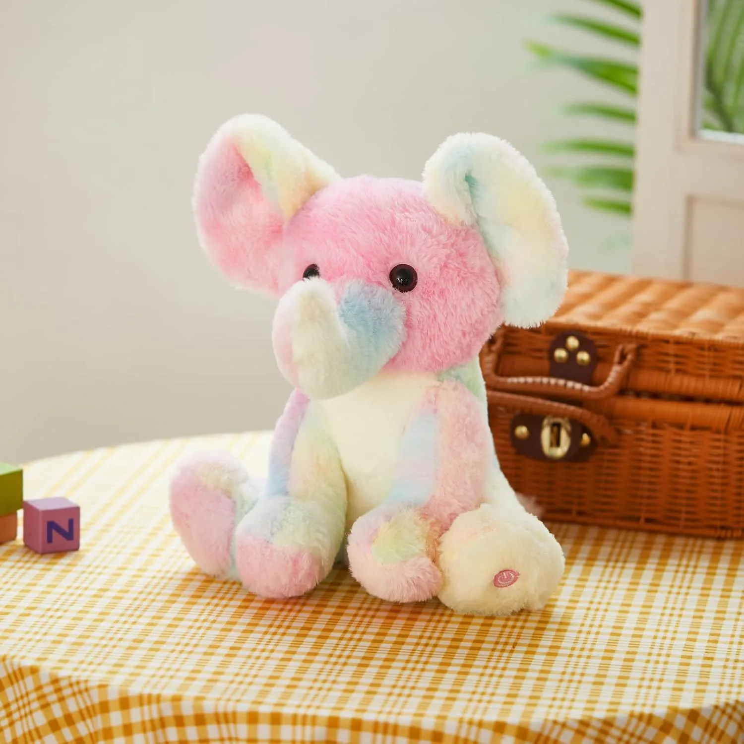 Glow Guards 12'' Musical Light up Rainbow Elephant Stuffed Animal,LED Singing Soft Wildlife Animal Plush Toy with Night Lights&Lullaby,Birthday Children's Day Hoilday Gift for Toddler Kids