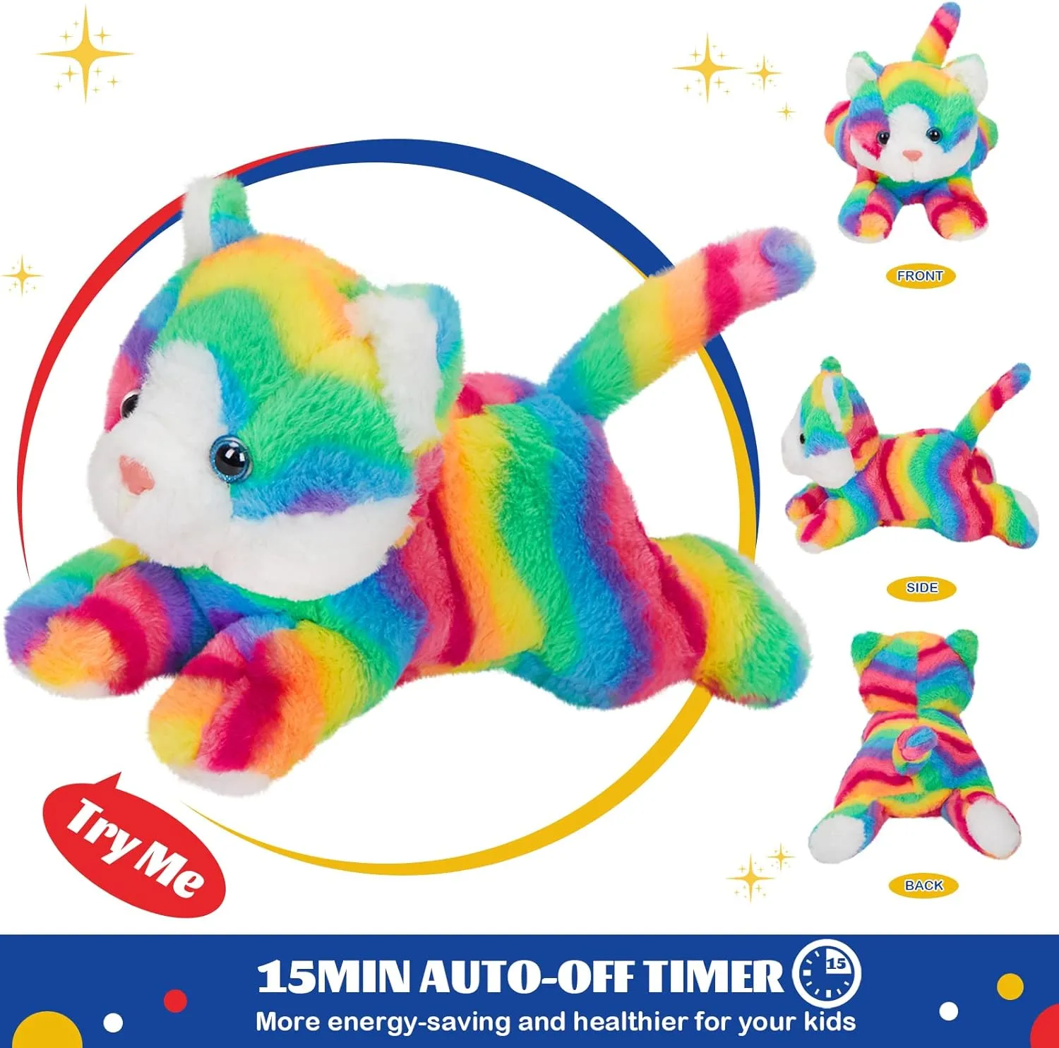 Glow Guards 13" Light up Musical Rainbow Cat Stuffed Animal,LED Night Light Glowing Singing Snuggle Kitty Plush Toy Glow in The Dark,Christmas Birthday Gifts for Toddlers Kids Children