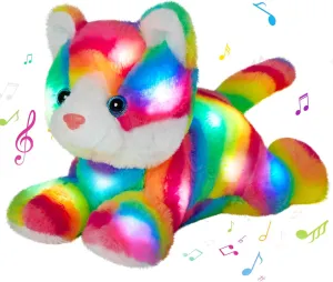 Glow Guards 13" Light up Musical Rainbow Cat Stuffed Animal,LED Night Light Glowing Singing Snuggle Kitty Plush Toy Glow in The Dark,Christmas Birthday Gifts for Toddlers Kids Children
