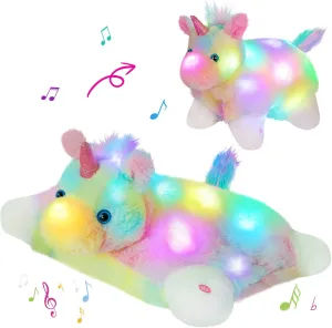 Glow Guards 16" Light Up Musical Rainbow Unicorn Plush Pillow,LED Singing Soft Colorful Unicorn Stuffed Animal,Sofa Decors Birthday Christmas Children's Day Gifts for Toddlers Kids