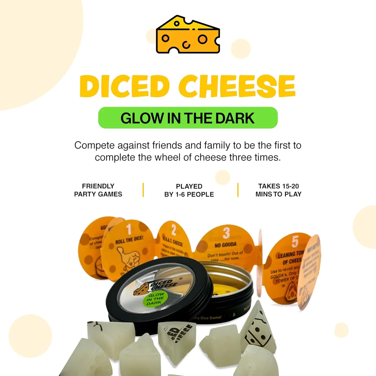 Glow-in-The-Dark - Fun & Addictive Dice Game for Ages 15 & Above - Conquer The Leaning Towers of Cheesa - No Math or Scorecards Needed