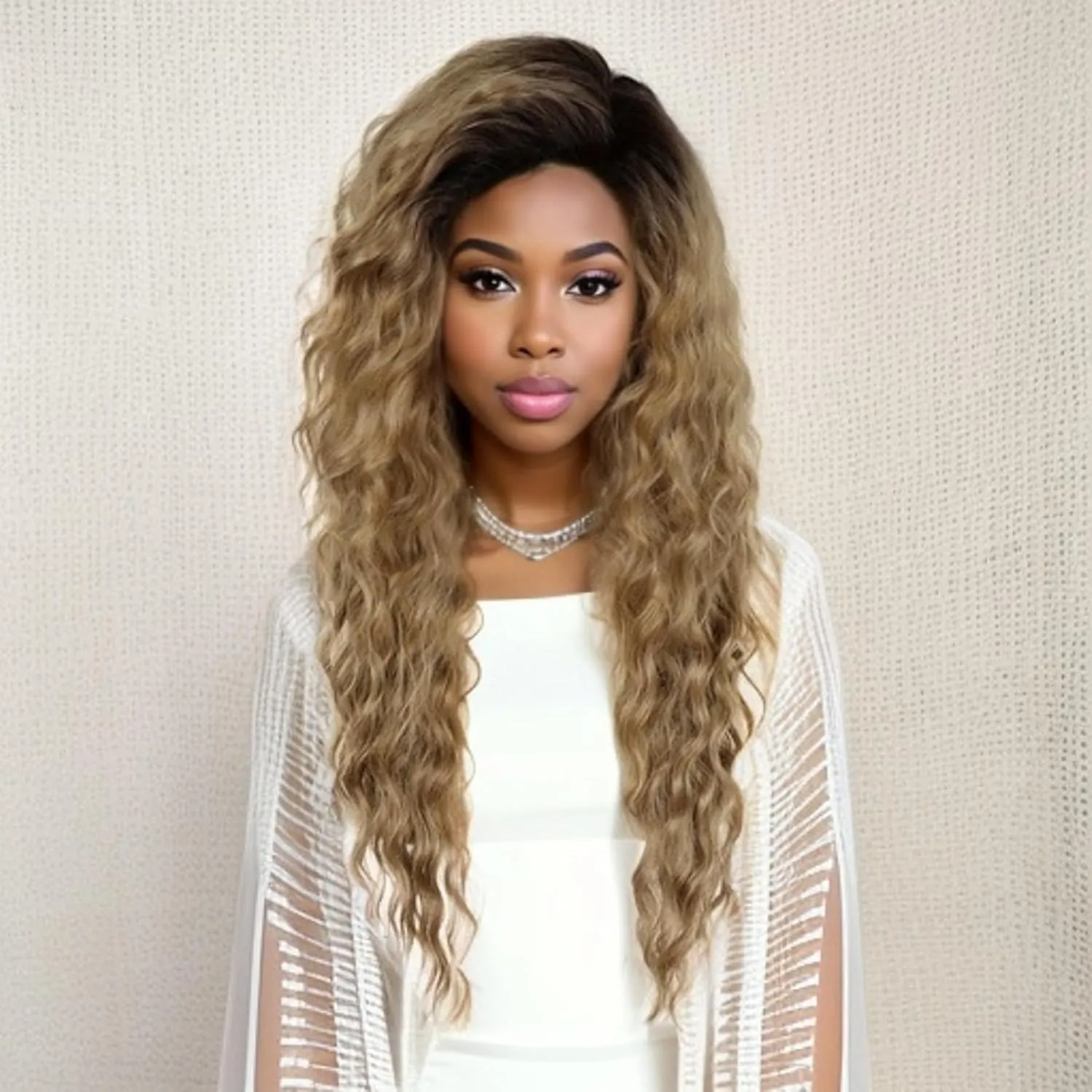 GNIMEGIL 26 Inch Long Brown Curly Wigs for Women Black Roots Ombre Brown Wave Curly Hair Layered Fluffy Daily 80s Costume Wig Cosplay Loose Hair Halloween Carnival Party Wig Synthetic