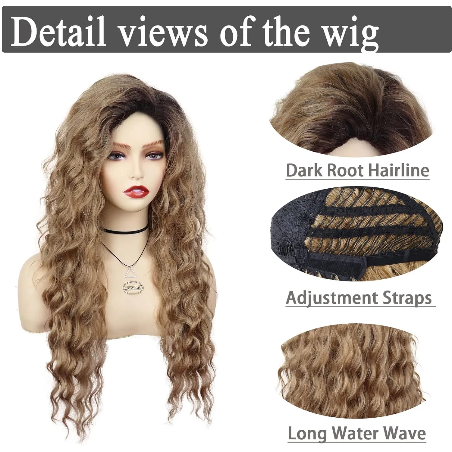 GNIMEGIL 26 Inch Long Brown Curly Wigs for Women Black Roots Ombre Brown Wave Curly Hair Layered Fluffy Daily 80s Costume Wig Cosplay Loose Hair Halloween Carnival Party Wig Synthetic