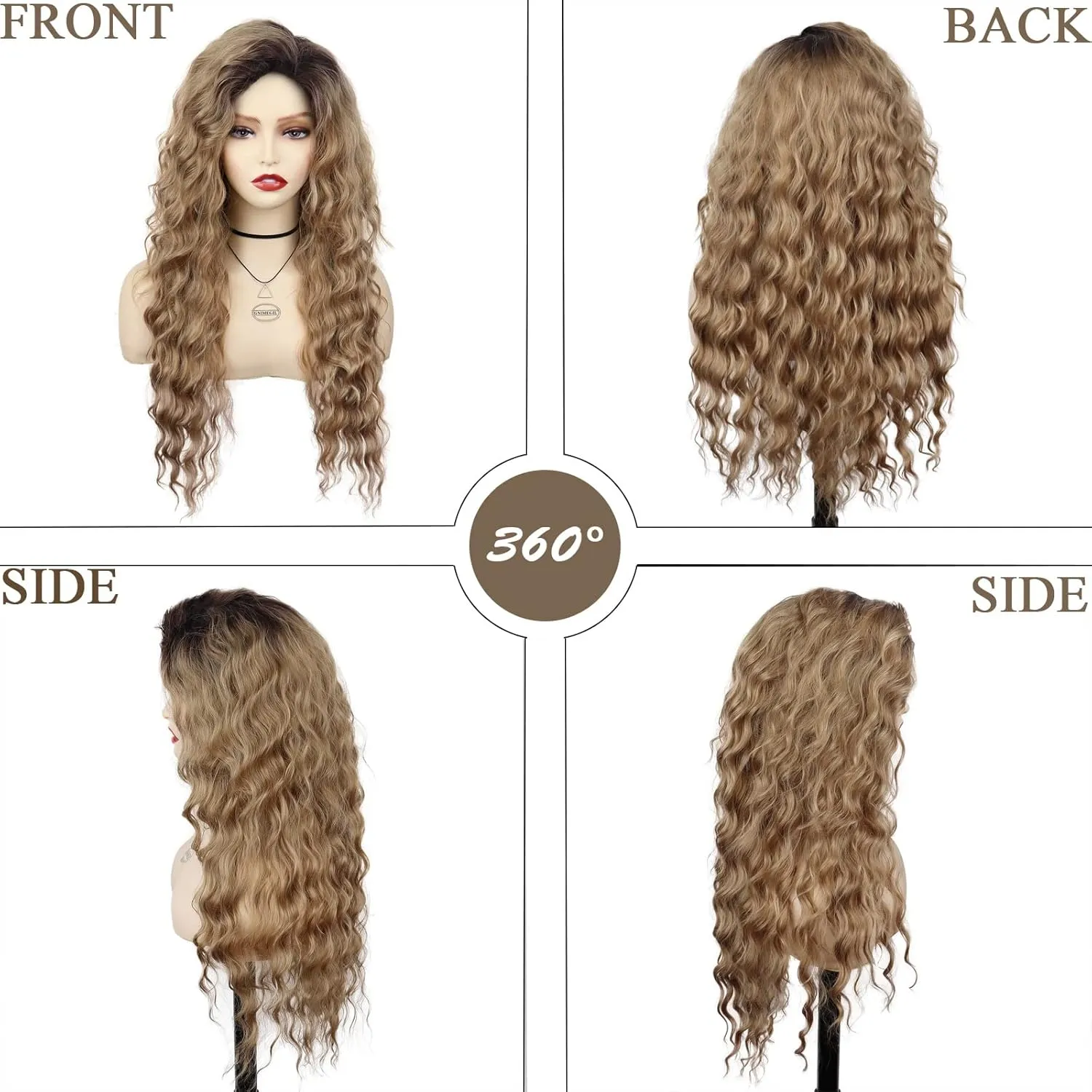 GNIMEGIL 26 Inch Long Brown Curly Wigs for Women Black Roots Ombre Brown Wave Curly Hair Layered Fluffy Daily 80s Costume Wig Cosplay Loose Hair Halloween Carnival Party Wig Synthetic