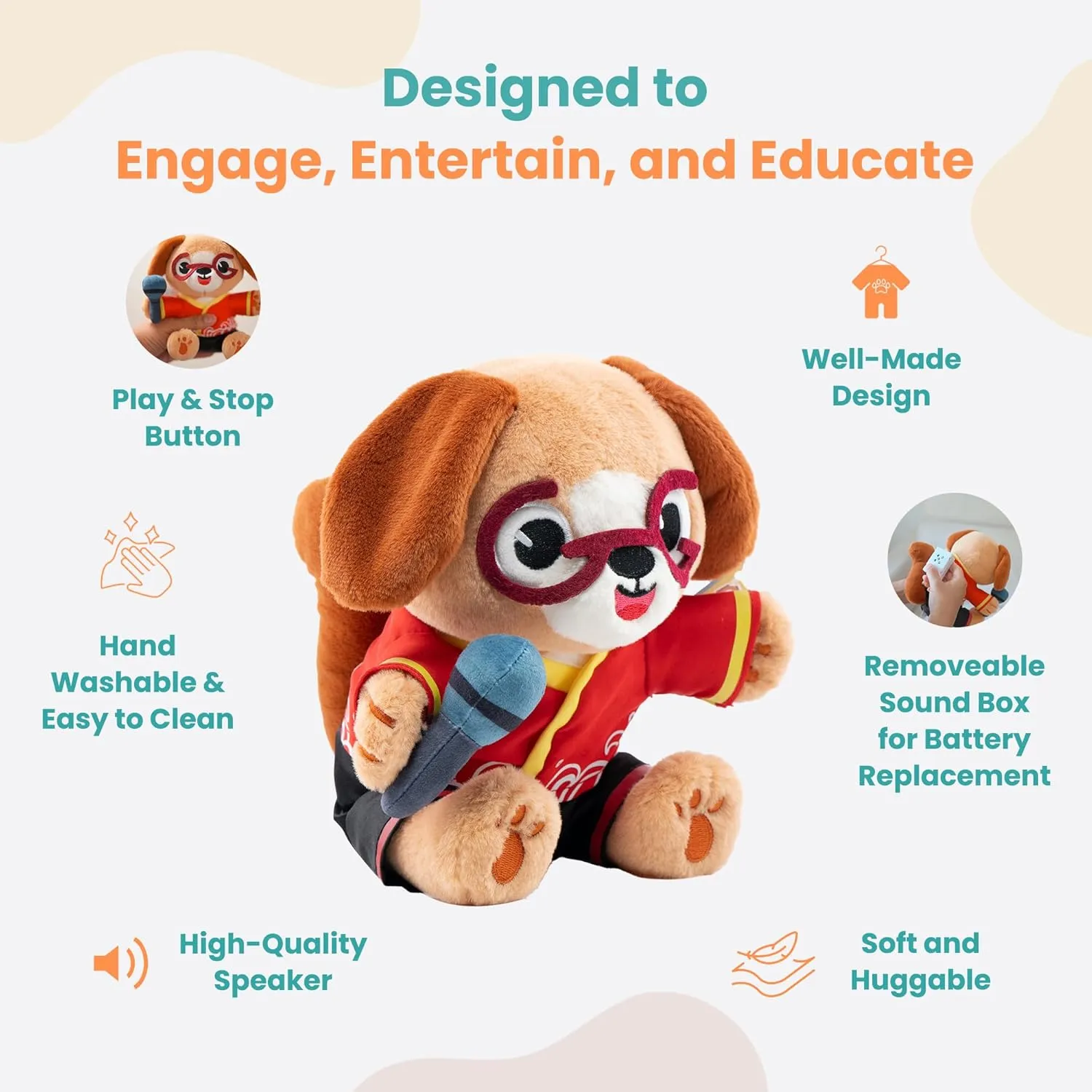 GO GO Musical Plush Toys for Babies - Chinese Bilingual Baby Musical Toys with 8 Songs for Toddlers, Baby Stuffed Animals for Newborn, Plush Toys for 0-6 Months, Musical Stuffed Animals for Babies