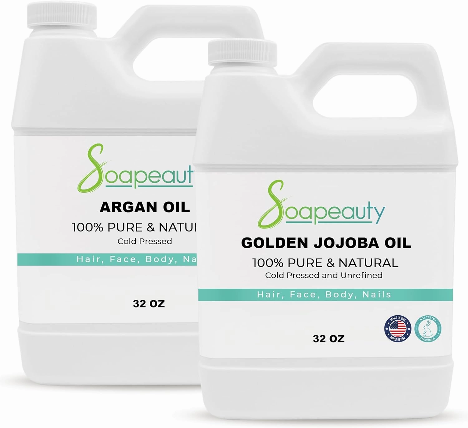 Golden Jojoba Oil 32 fl oz and Argan Oil 32 fl oz Set | Moisturizing Oil for Skin, Face, Hair & Nails | 100% Pure & Natural