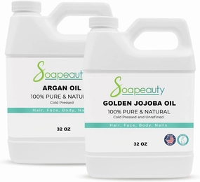 Golden Jojoba Oil 32 fl oz and Argan Oil 32 fl oz Set | Moisturizing Oil for Skin, Face, Hair & Nails | 100% Pure & Natural