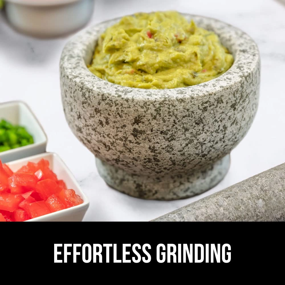 GORILLA GRIP Heavy Duty Mortar and Pestle Set with Slip Resistant Base, 100% Granite Stone Molcajete Guacamole Bowl, Grind Seeds Spices, Crush Garlic, Kitchen Muddler for Fresh Herbs, 1.5 Cup, Gray