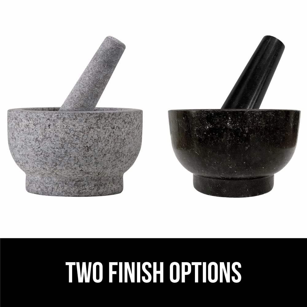 GORILLA GRIP Heavy Duty Mortar and Pestle Set with Slip Resistant Base, 100% Granite Stone Molcajete Guacamole Bowl, Grind Seeds Spices, Crush Garlic, Kitchen Muddler for Fresh Herbs, 1.5 Cup, Gray