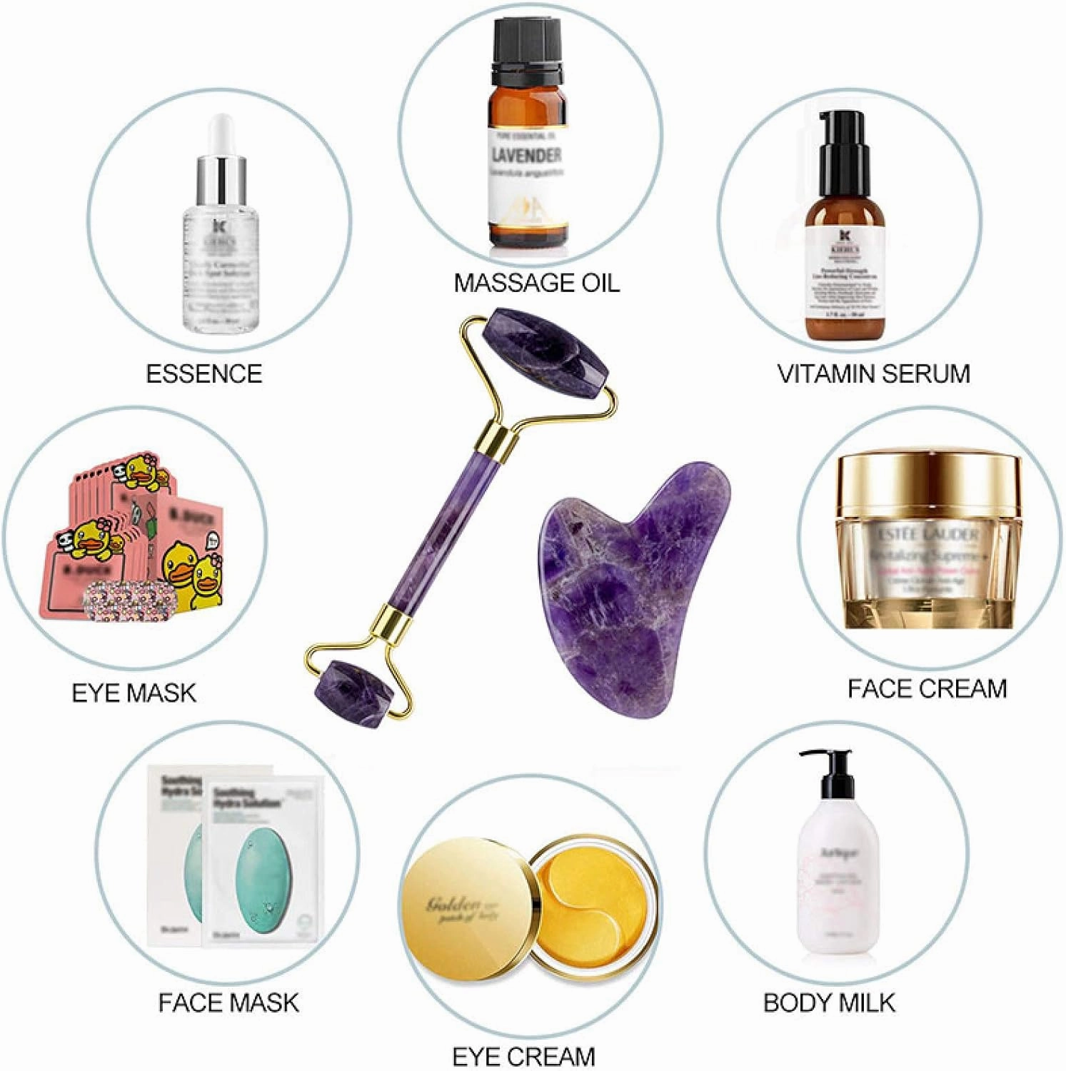 Gouache Roller and Facial Gua Sha Set Natural Amethyst Jade Stone Eye Massager,Type 3