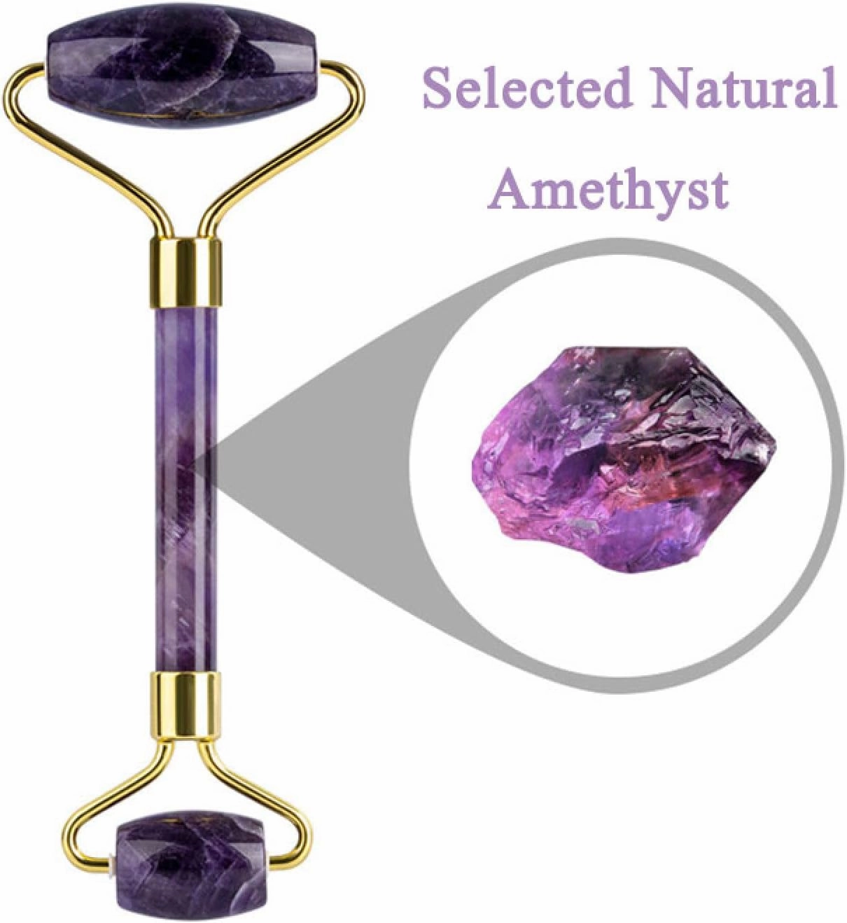 Gouache Roller and Facial Gua Sha Set Natural Amethyst Jade Stone Eye Massager,Type 3
