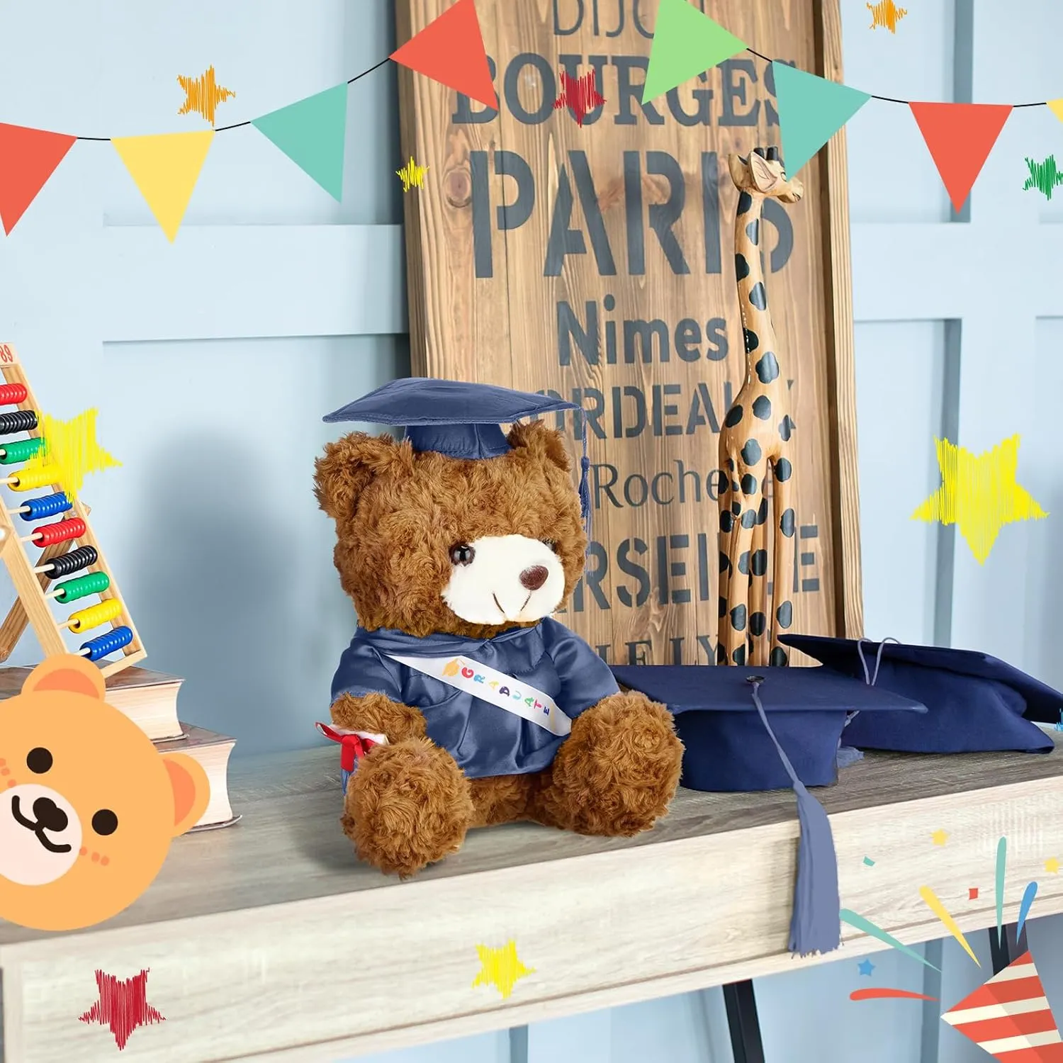 Graduation Bears 2025 Plush Stuffed Animal Bear with Gown Cap Tassel Set Cute Brown Graduate Gifts Stuffed Animal Doll Plush Toy for Graduation Party Supplies(11.8 Inch,Navy Blue)