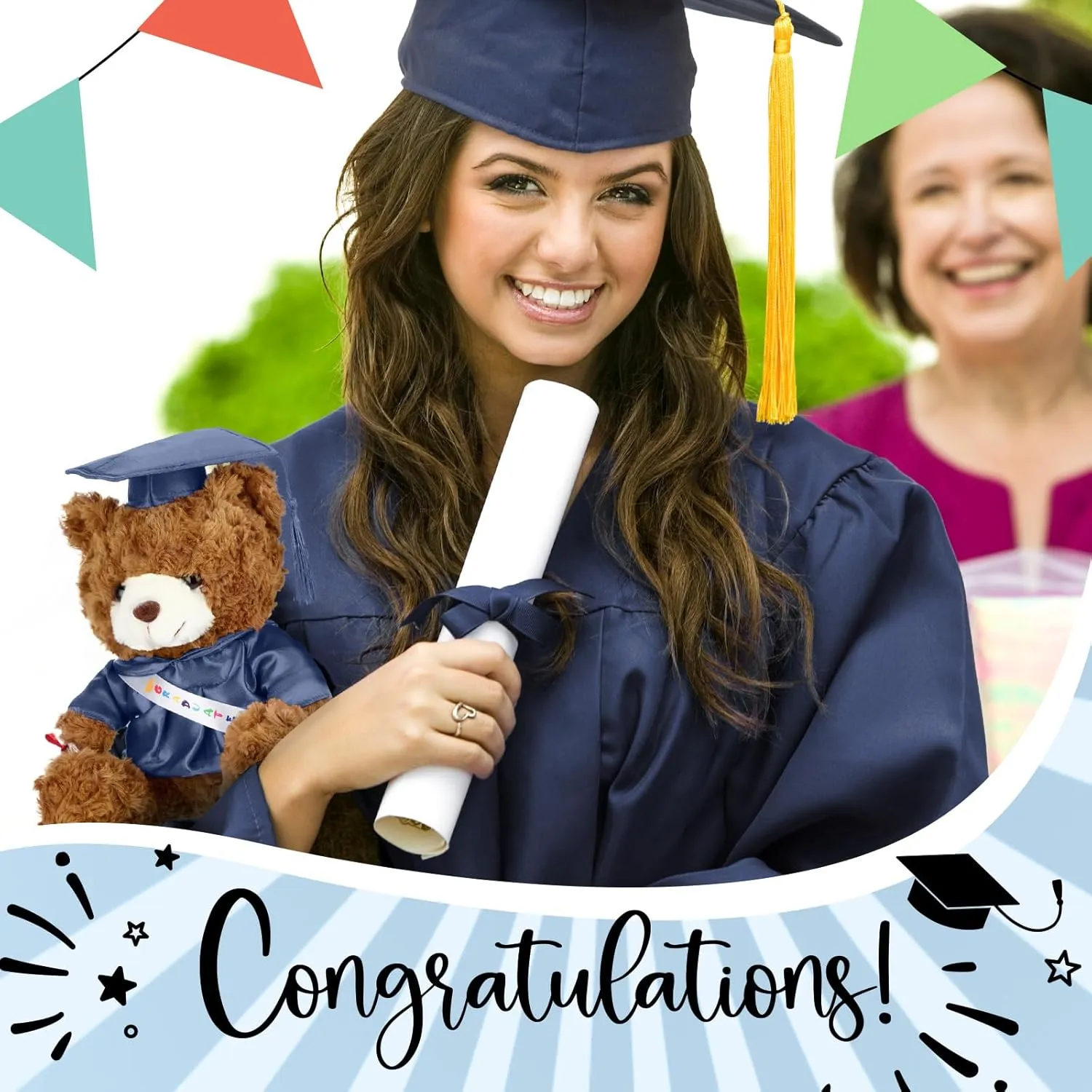 Graduation Bears 2025 Plush Stuffed Animal Bear with Gown Cap Tassel Set Cute Brown Graduate Gifts Stuffed Animal Doll Plush Toy for Graduation Party Supplies(11.8 Inch,Navy Blue)