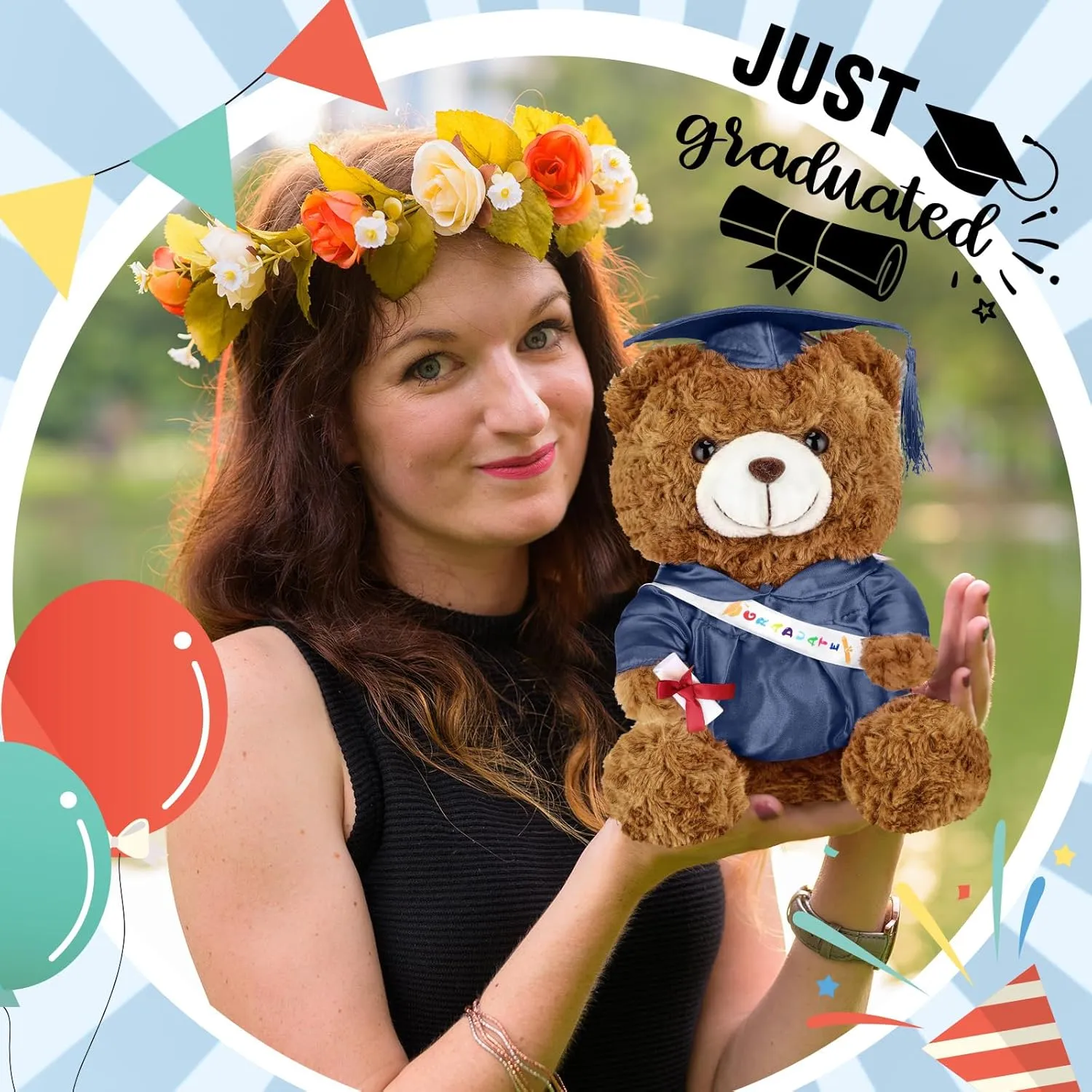 Graduation Bears 2025 Plush Stuffed Animal Bear with Gown Cap Tassel Set Cute Brown Graduate Gifts Stuffed Animal Doll Plush Toy for Graduation Party Supplies(11.8 Inch,Navy Blue)