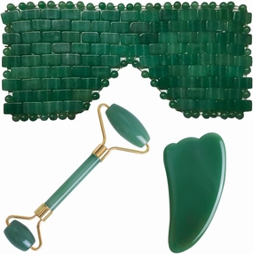 Green Aventurine Eye Mask Set Natural Jade Crystal Eye Relax Sleeping Mask Facial Roller Gua Sha Massage,type 02