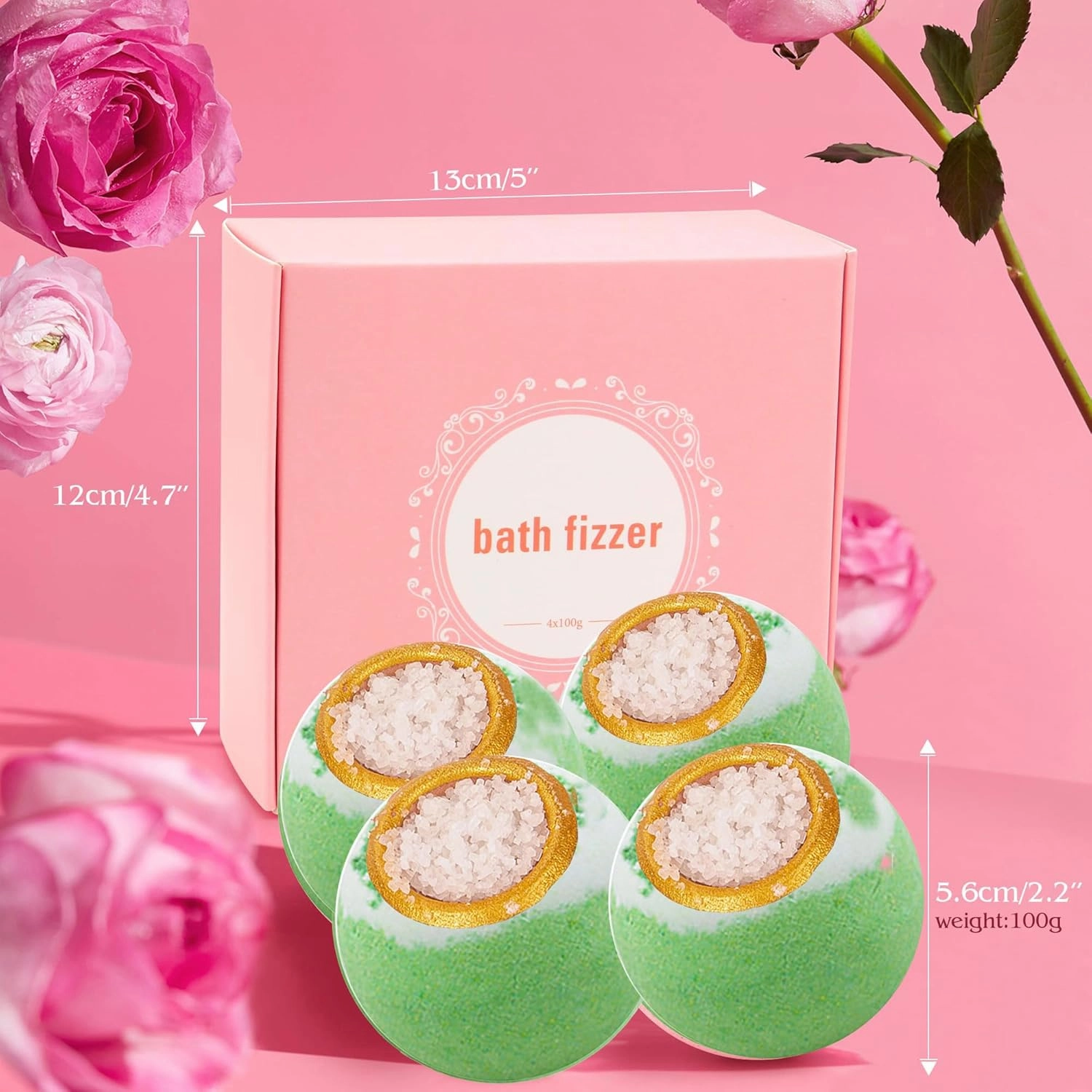 Green Tea Coarse Salt Bath Bombs Balls,4 Pack Gift Set,Moisturizing Dry Skin,Fizzy Spa,Relaxation,Self Care,Relaxing,Bubble Bath Bomb Idea for Men Women