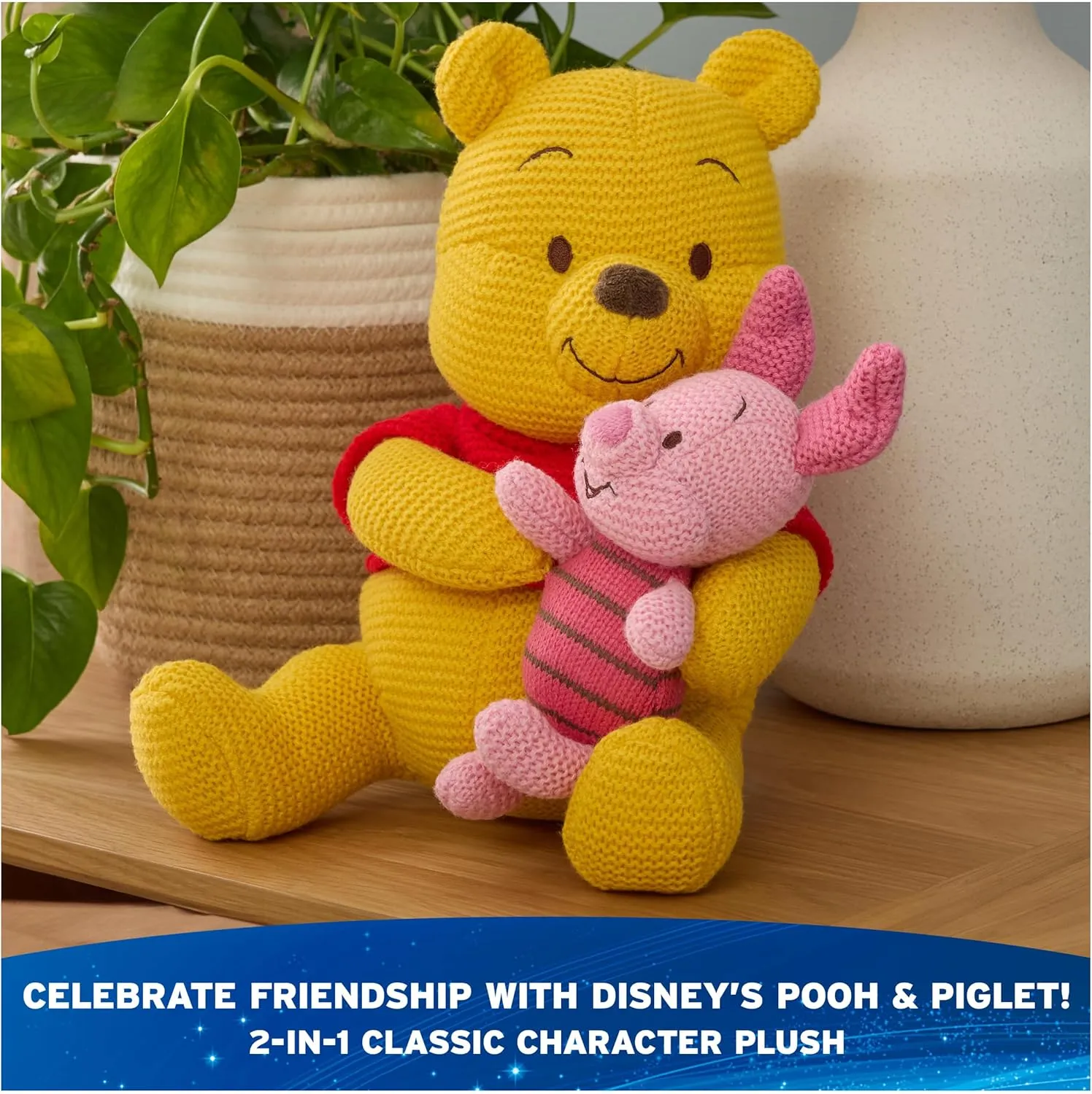 GUND Disney Official Pooh and Piglet Knit Plush, Winnie The Pooh, Stuffed Animal for Ages 1 and Up, Yellow/Pink, 10”
