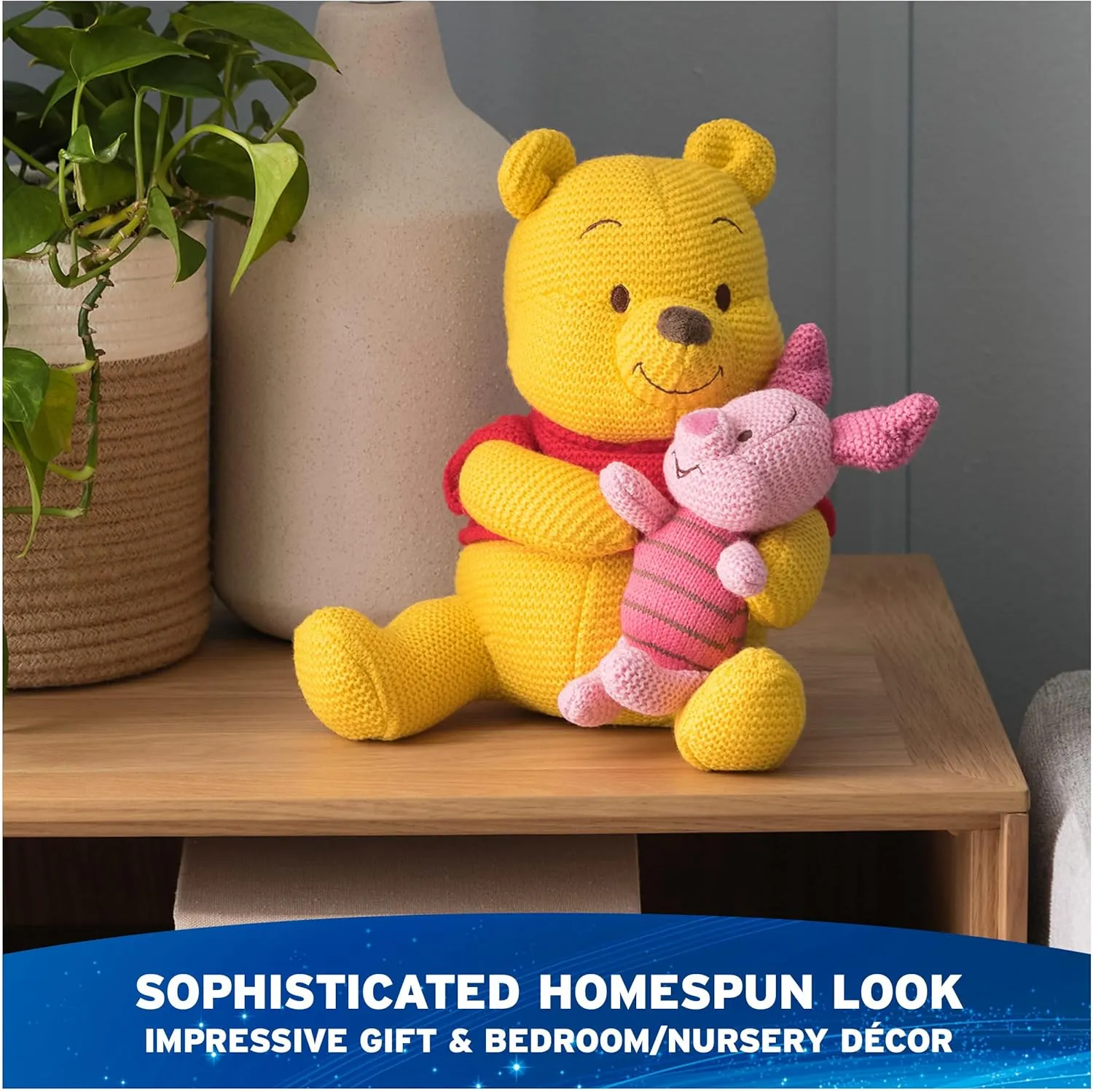 GUND Disney Official Pooh and Piglet Knit Plush, Winnie The Pooh, Stuffed Animal for Ages 1 and Up, Yellow/Pink, 10”