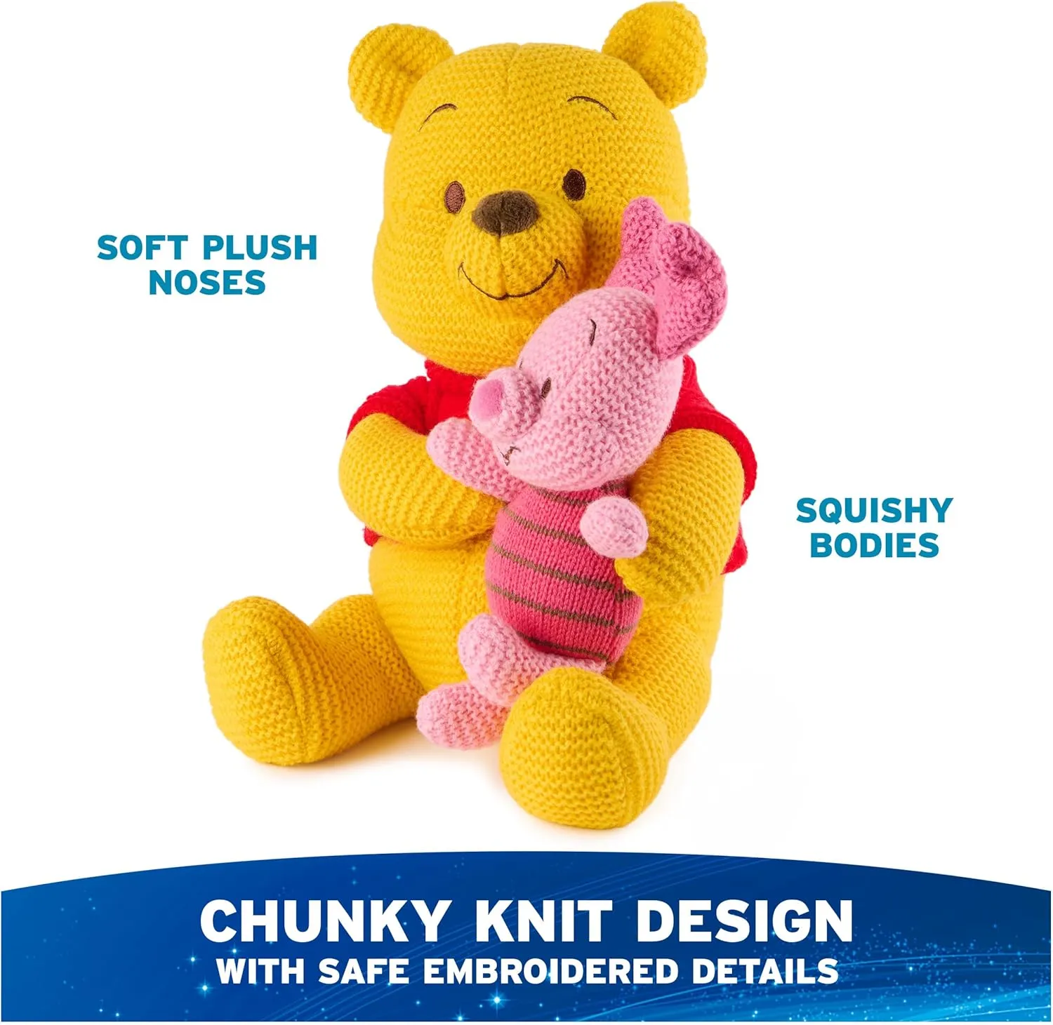 GUND Disney Official Pooh and Piglet Knit Plush, Winnie The Pooh, Stuffed Animal for Ages 1 and Up, Yellow/Pink, 10”