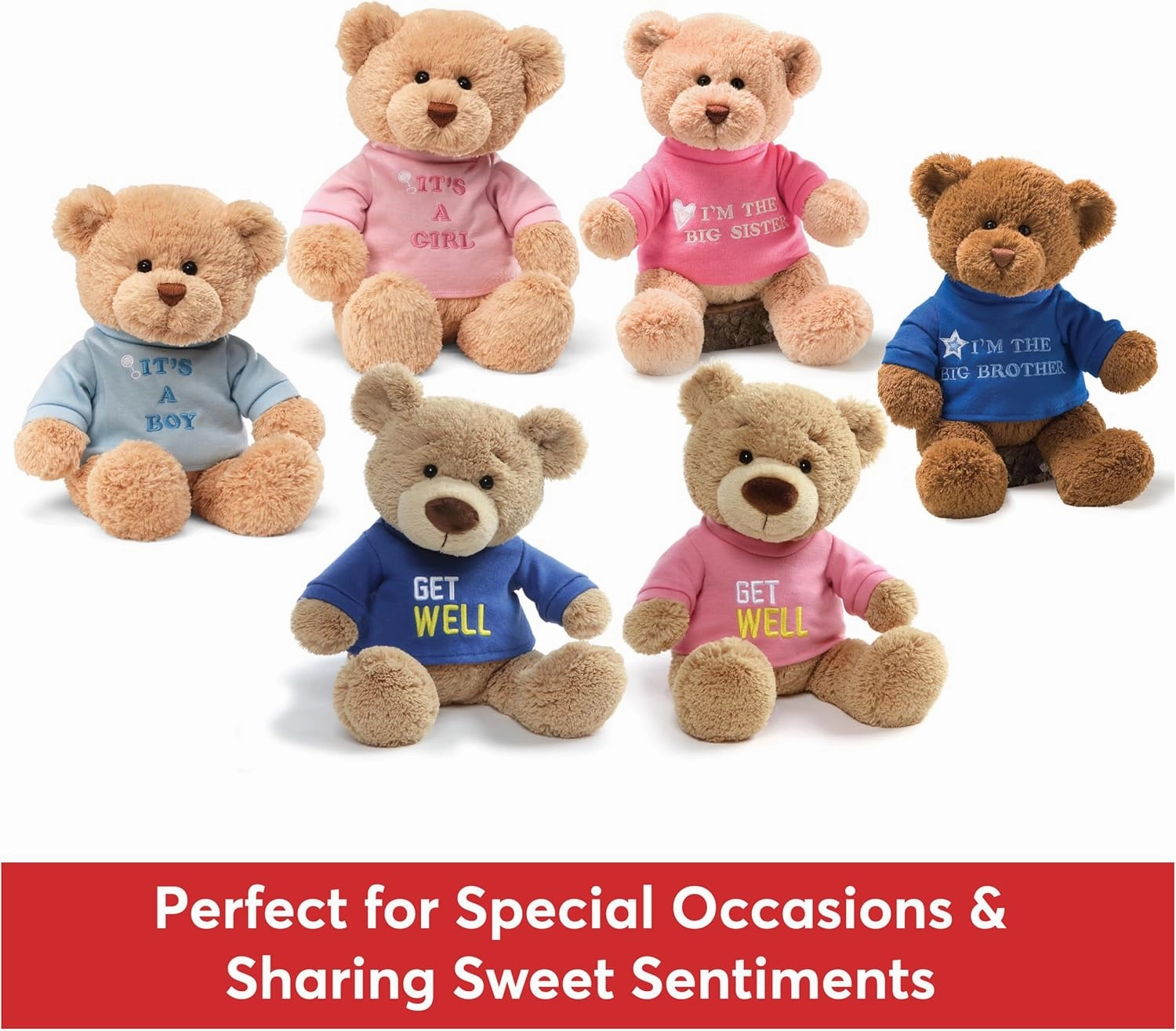 GUND “It’s a Boy” Message Bear with Blue T-Shirt, Teddy Bear Stuffed Animal for Ages 1 and Up, Brown, 12”