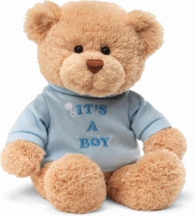 GUND “It’s a Boy” Message Bear with Blue T-Shirt, Teddy Bear Stuffed Animal for Ages 1 and Up, Brown, 12”