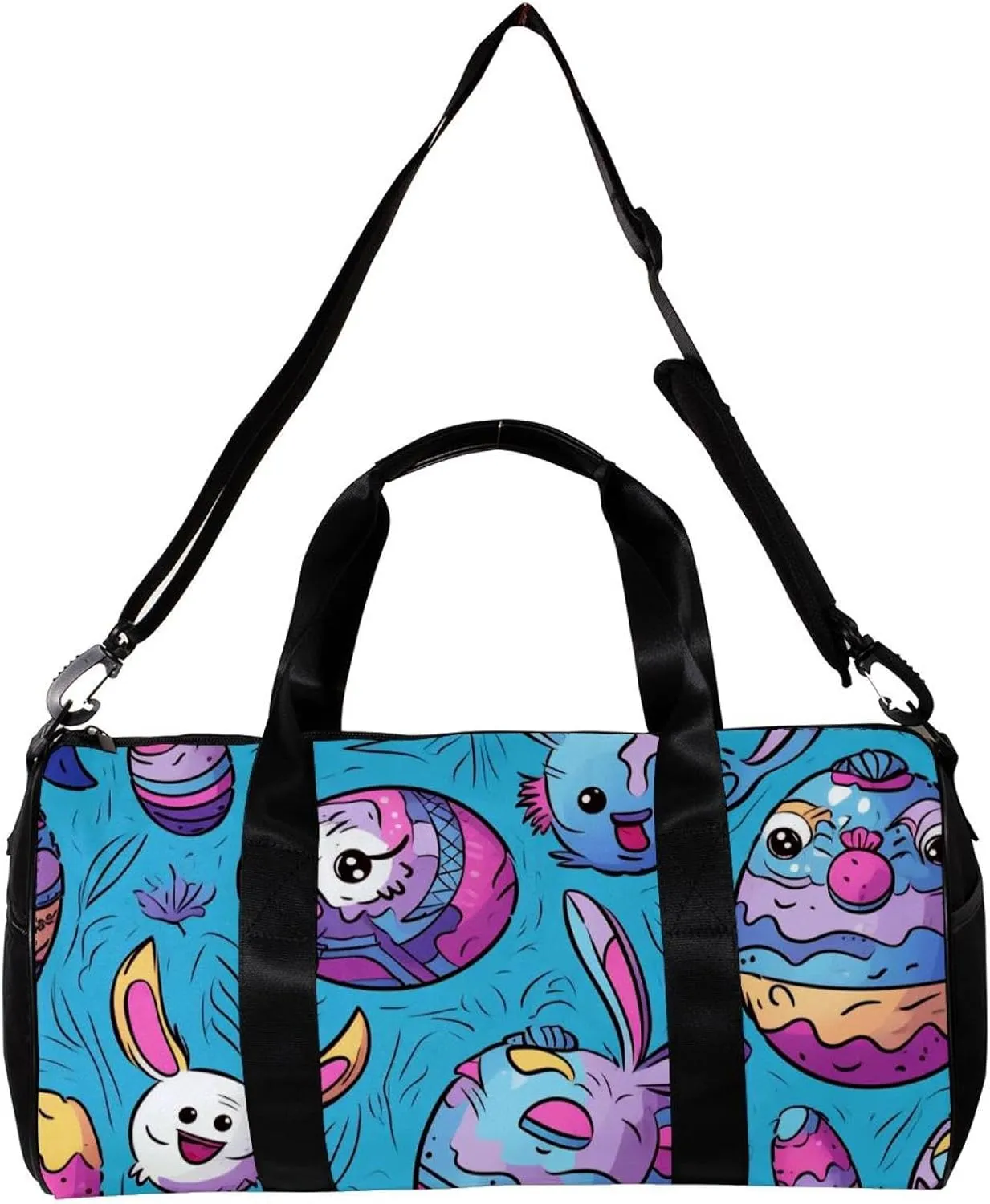Gym Bag for Women,Small Gym Bag for Men,Bunny Colorful Egg Doodles,Overnight Bag