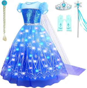 GZ-LAOPAITOU Light Up Princess Dresses for Girls Princess Dress Up Halloween Party Princess Costume with Long Cape