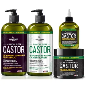 Hair Chemist Superior Growth Jamaican Black Castor Shampoo Hair Care Collection 4PC SET - Includes 33.8oz Shampoo, 33.8oz Conditioner, 12oz Hair Mask & 7oz Hair Oil