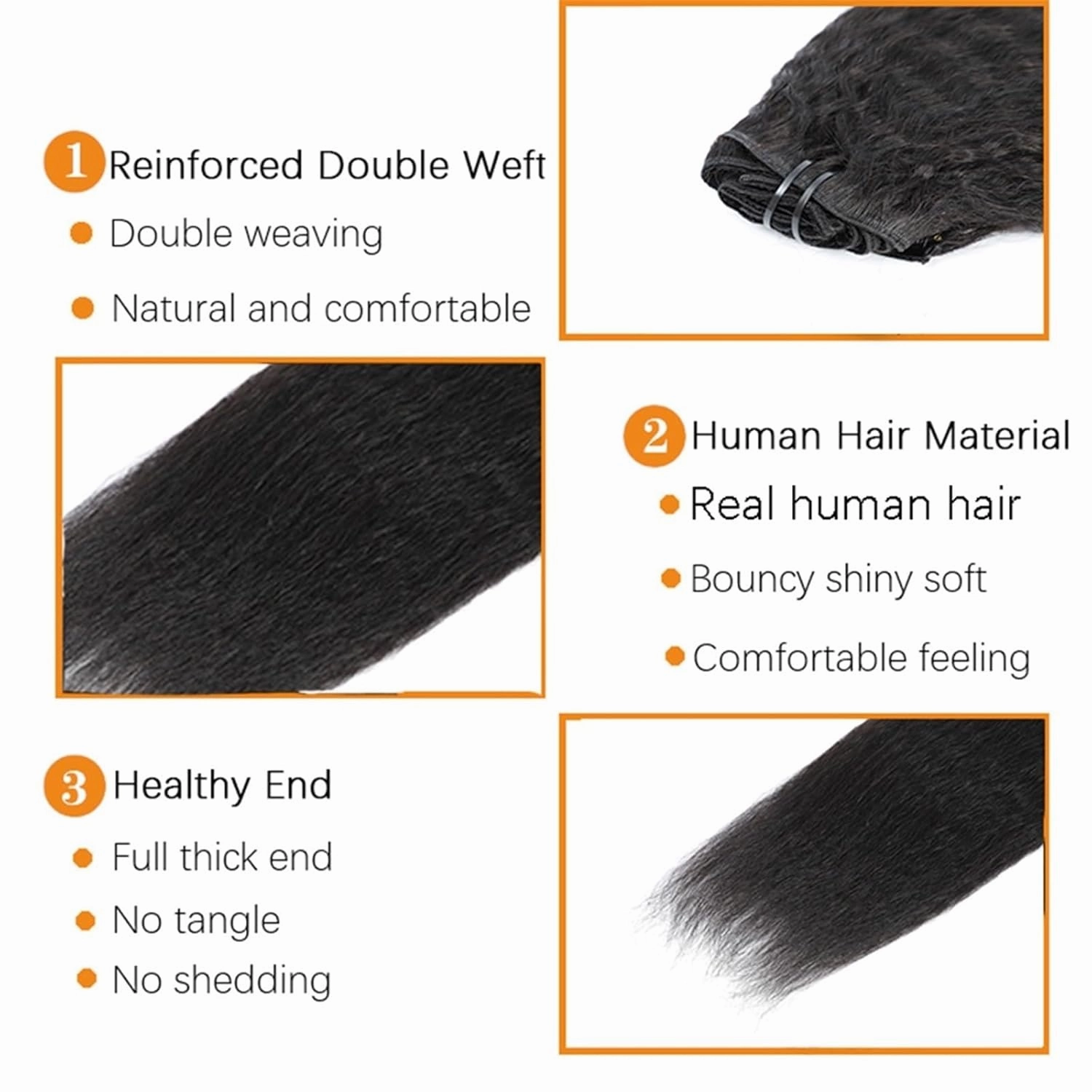 Hair Extensions Kinky Straight Clip in Hair Extensions 8-26" Thick Brazilian 100% Remy Hair Natural Black 8 Pieces with 20 Clips 120g/160g per Set Fit For Full Head Hair Pieces(8inches,160g/Set)