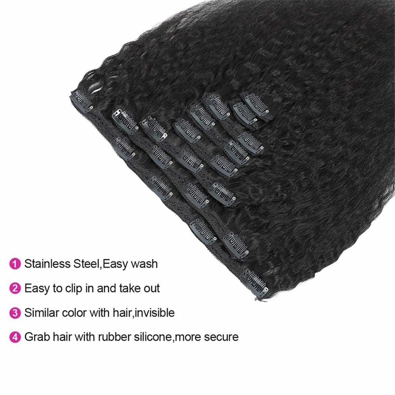 Hair Extensions Kinky Straight Clip in Hair Extensions 8-26" Thick Brazilian 100% Remy Hair Natural Black 8 Pieces with 20 Clips 120g/160g per Set Fit For Full Head Hair Pieces(8inches,160g/Set)