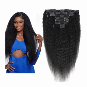 Hair Extensions Kinky Straight Clip in Hair Extensions 8-26" Thick Brazilian 100% Remy Hair Natural Black 8 Pieces with 20 Clips 120g/160g per Set Fit For Full Head Hair Pieces(8inches,160g/Set)