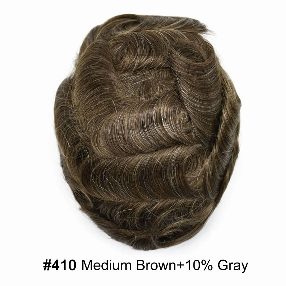 Hair Piece For Men Full French Lace Mens Toupee Human Hair Replacement Systems Bleached Knots Men Toupee Hair Pieces For Men 8x10-100% Light medium density#17R BROWN/BLONDE MIX WARM TONE
