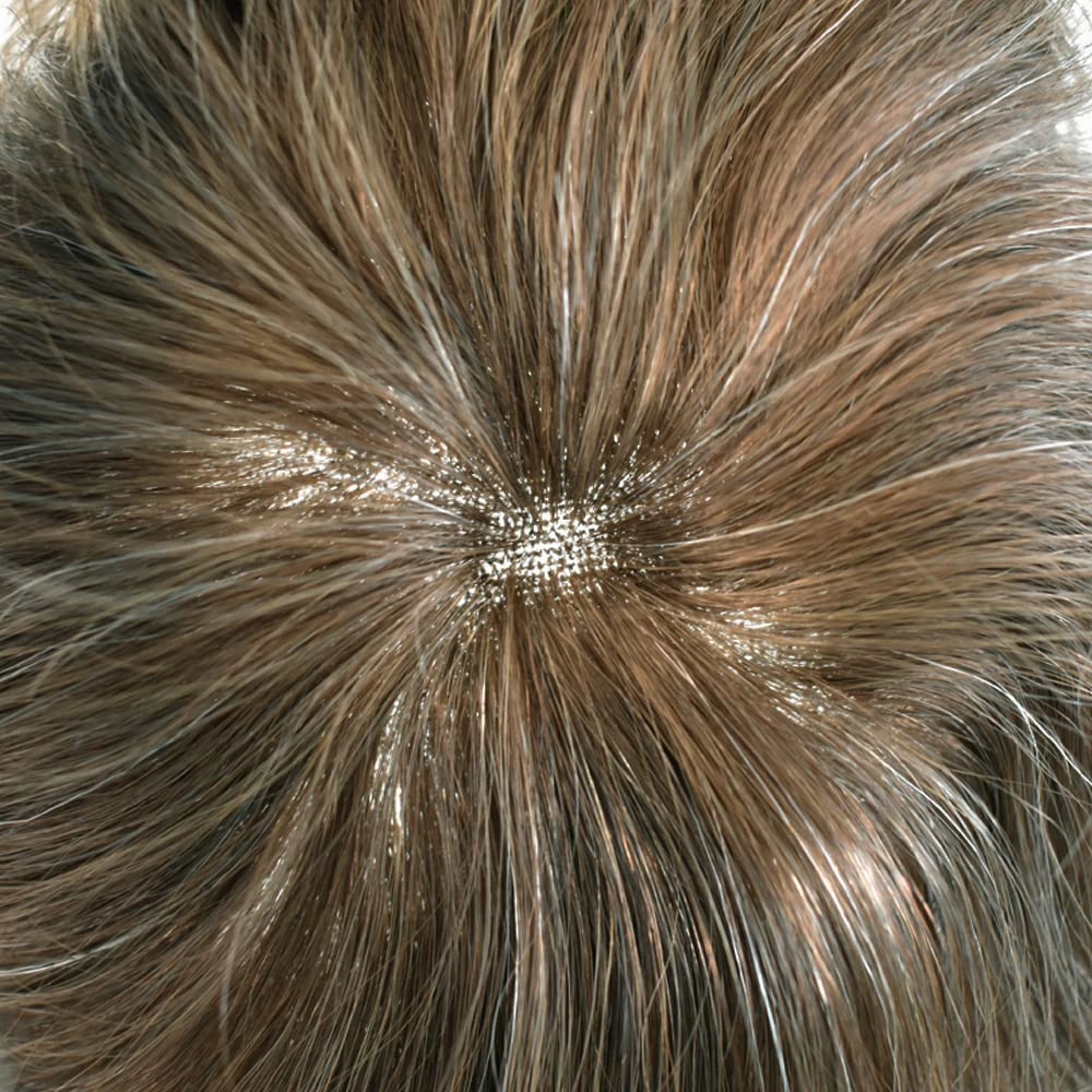 Hair Piece For Men Full French Lace Mens Toupee Human Hair Replacement Systems Bleached Knots Men Toupee Hair Pieces For Men 8x10-100% Light medium density#17R BROWN/BLONDE MIX WARM TONE