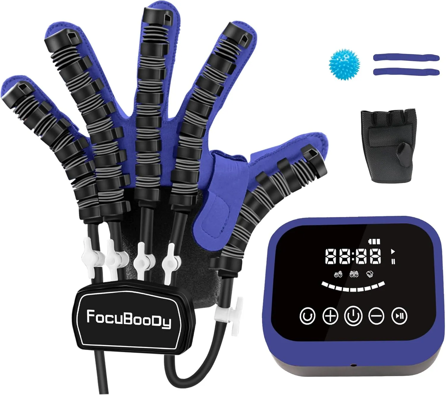 Hand Rehabilitation Robot Gloves Mobility Finger Training Equipment for Hemiplegia Stroke Cerebral Palsy Patient with USB Chargeable (Blue Size Large) Left Hand
