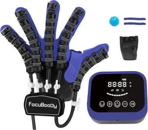 Hand Rehabilitation Robot Gloves Mobility Finger Training Equipment for Hemiplegia Stroke Cerebral Palsy Patient with USB Chargeable (Blue Size Large) Left Hand