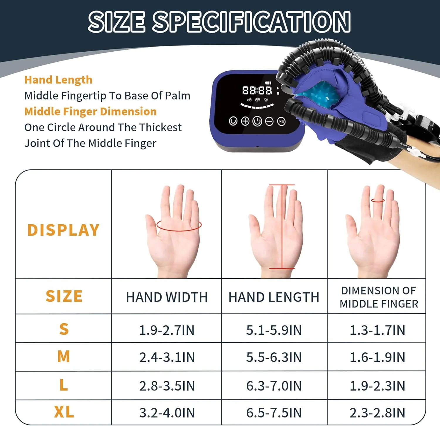 Hand Rehabilitation Robot Gloves Mobility Finger Training Equipment for Hemiplegia Stroke Cerebral Palsy Patient with USB Chargeable (Blue Size Large) Left Hand