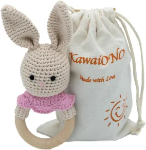 Handmade Cotton Crochet Amigurumi Rattler, Educational Baby Rattle for Teething Infants, Ideal Baby Boy Stuff, Unique Baby Stuff for New Moms, Crochet Cream Bunny Rattle Design