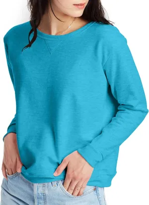 Hanes Women's Ecosmart V-Notch Crewneck Sweatshirt, Fleece Pullover Sweatshirt For Women